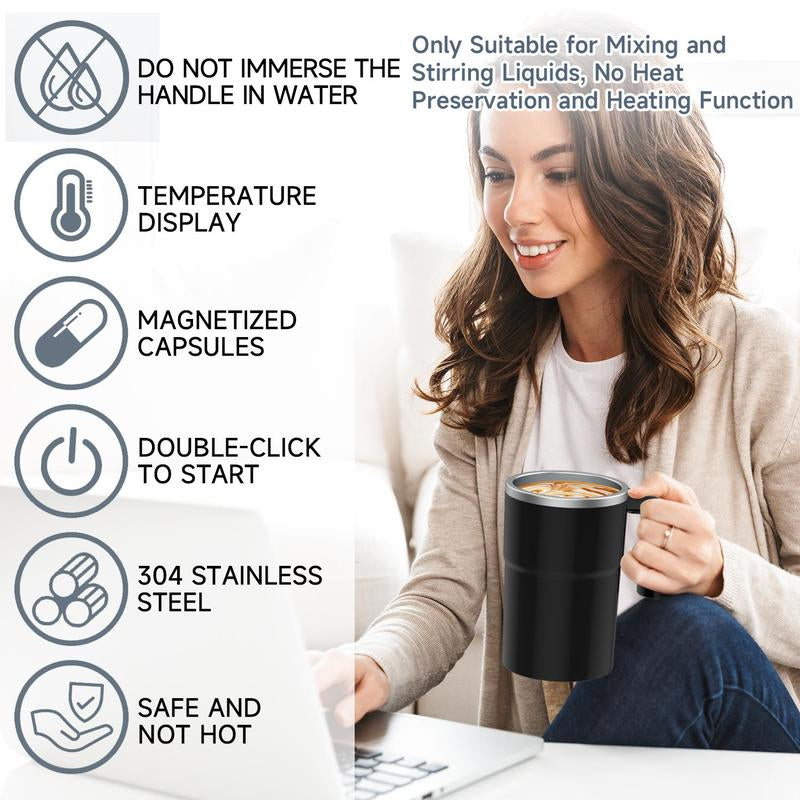 Intelligent Coffee Cup with Lid, 1/3 Counts Automatic Stirring Cup with Temperature Display, USB Rechargeable Stirring Cup for Coffee, Tea, Hot Chocolate, Gift,Gifts for Women, Mug