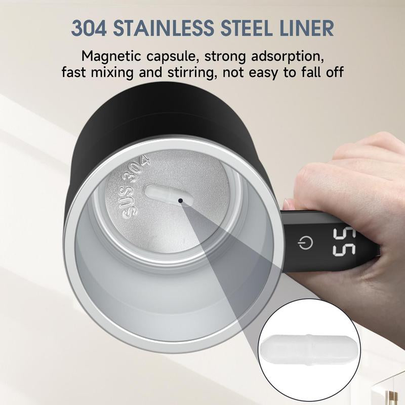 Intelligent Coffee Cup with Lid, 1/3 Counts Automatic Stirring Cup with Temperature Display, USB Rechargeable Stirring Cup for Coffee, Tea, Hot Chocolate, Gift,Gifts for Women, Mug